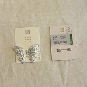 SIX silver finish beaded butterfly brooch